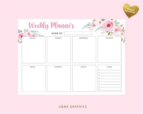 Free printable weekly planner floral, Download Free printable weekly ...