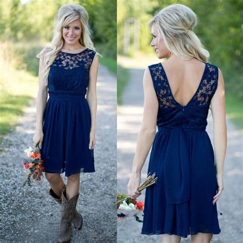 Country 2017 Newest Royal Blue Short Bridesmaid Dresses For Wedding Chiffon Laces Cheap Jewel