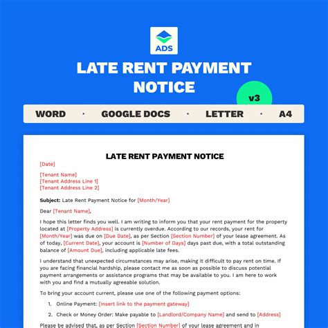 Late Rent Payment Notice Template Overdue Rent Notice Rental Arrears Letter A4 And Letter Size