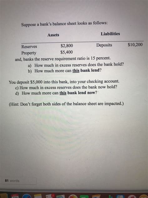 Solved Suppose A Banks Balance Sheet Looks As Follows