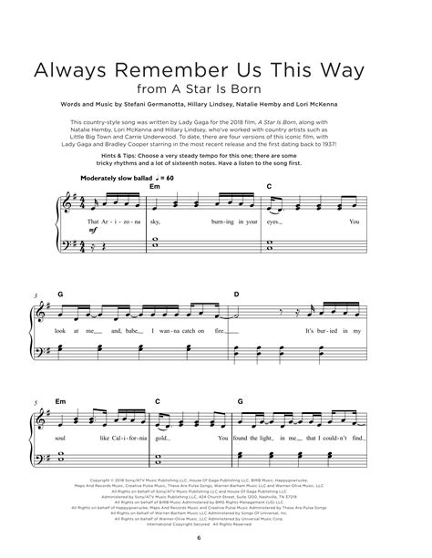 Always Remember Us This Way From A Star Is Born Sheet Music Lady