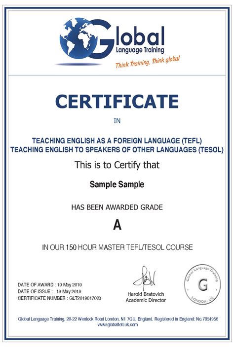 Teaching English As A Foreign Language Certificate Editable Template