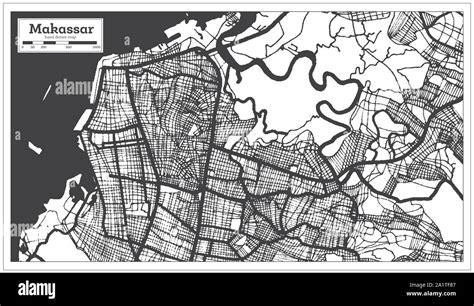 Makassar Indonesia City Map In Black And White Color Outline Map