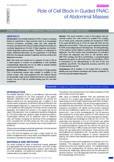 Pdf Role Of Cell Block In Guided Fnac Of Abdominal Masses Nandini