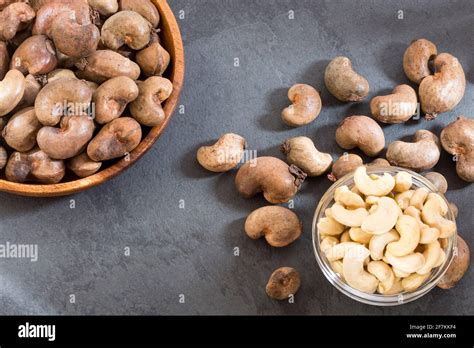 Cashew Nut On Wooden Background Anacardium Occidentale Stock Photo