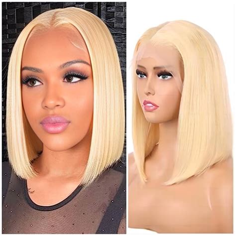 Amazon HR HENGRUITAI Bob Wig Blonde Bob Wig Human Hair X
