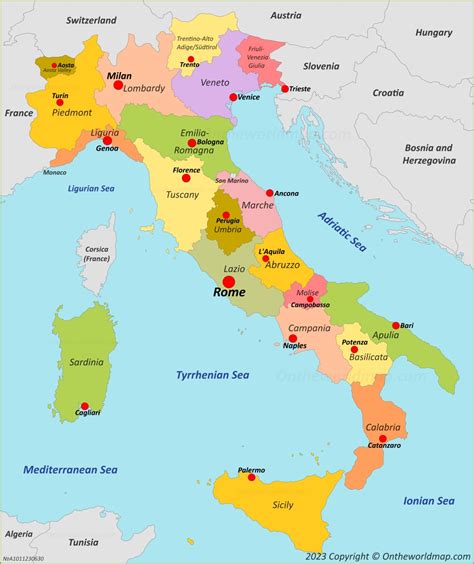 Italy Regions And Capitals Map - Ontheworldmap.com