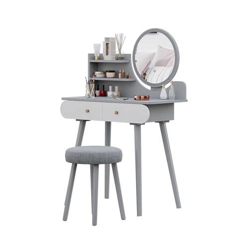 Vicco Coiffeuse Edda Gris Cm Avec Clairage Led Et Tabouret