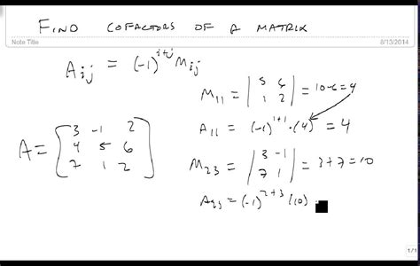 Find Cofactors Of A Matrix Youtube