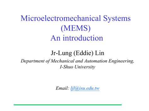 Microelectromechanical Systems Mems An Introduction