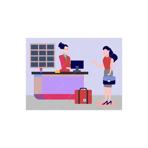 Premium Vector A Woman Standing In Front Of A Desk With A Suitcase