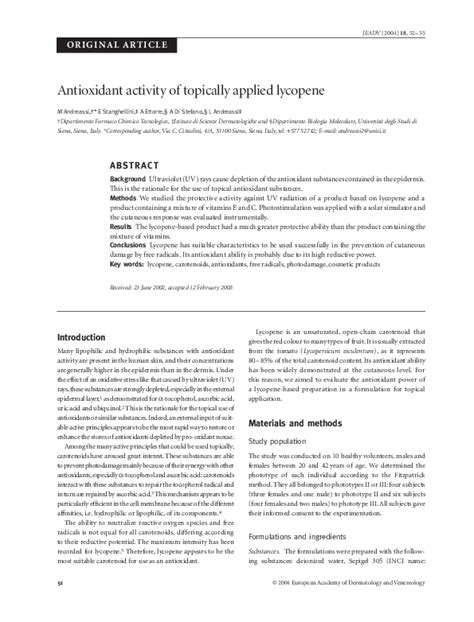 Pdf Antioxidant Activity Of Topically Applied Lycopene Marco