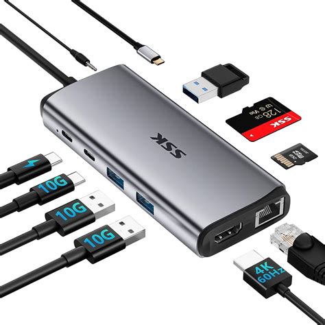 Ssk Usb C Hub Ethernet In Gbps Usb C Splitter Multiport Adapter