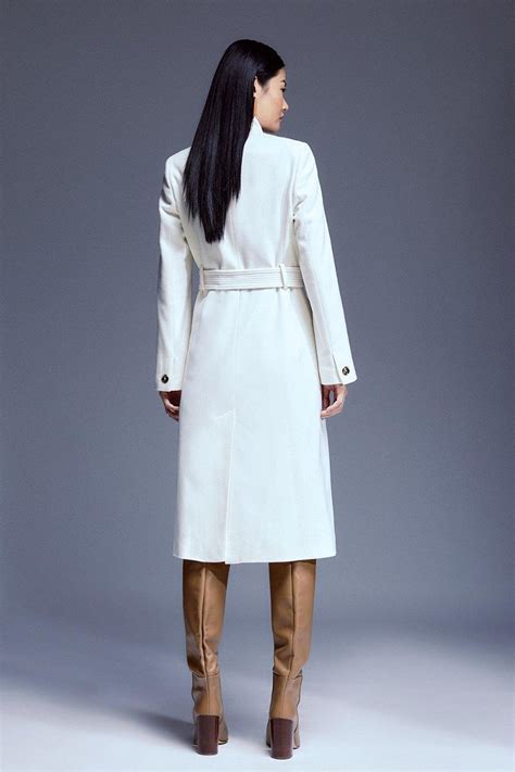 Karen Millen Italian Manteco Wool Forever Notch Neck Midi Coat In Ivory