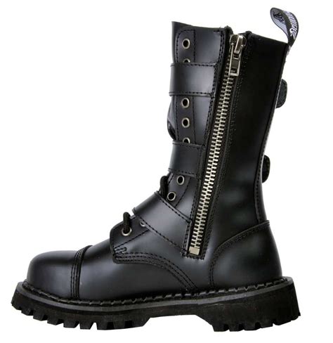 Unisex Riot Steel Toe Combat Boot By Demonia Footwear In Black Leather