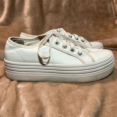 Steve Madden White Platform Leather Fabric Sneakers W Gem