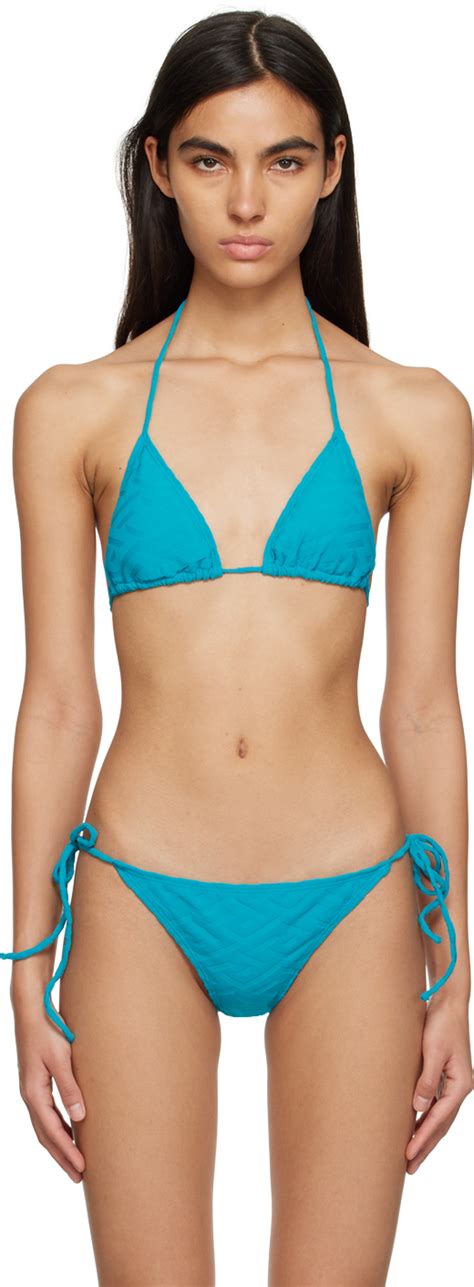 Versace Underwear Blue La Greca Bikini Top Ssense