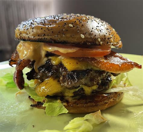 Homemade Double Bacon And Cheddar Smashburger W Siracha Mayo R Burgers