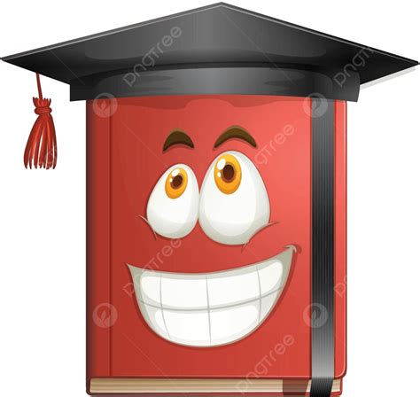 Red Book Wearing Graduation Cap Isolated Facial Expression Clipart