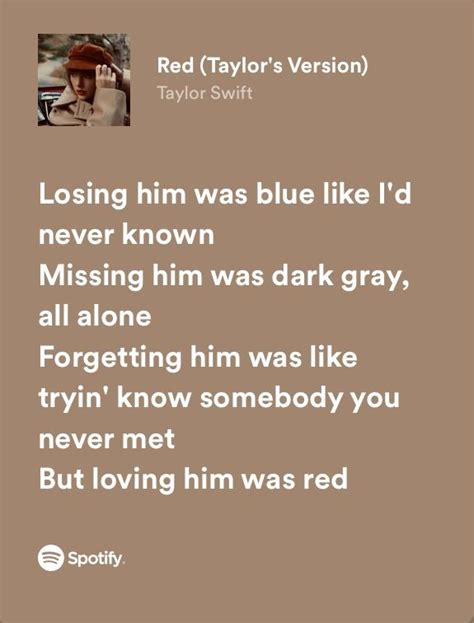 Red Taylors Version By Taylor Swift — Spotify Lyrics Taylor Swift