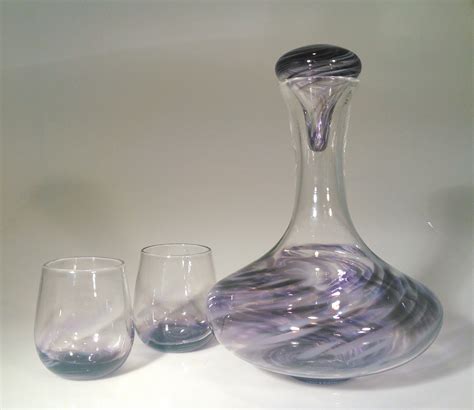 Hand Blown Glass Wine Decanter Set With Stopper In By Glassometry