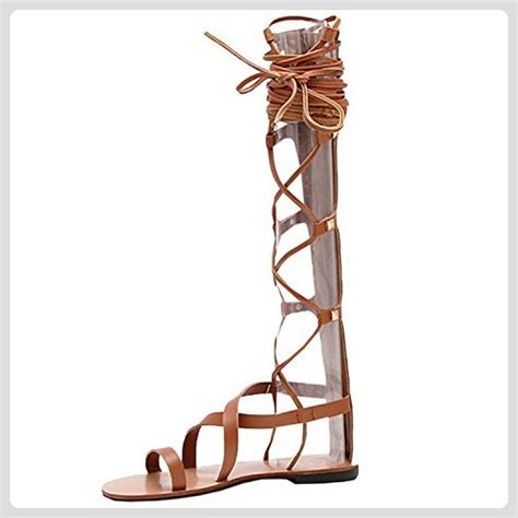 Oasap Womens Lace Up Knee High Gladiator Flat Sandals Brown Euro37