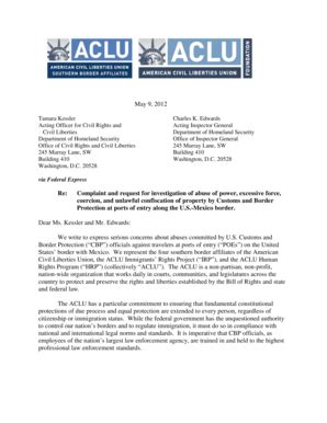 Fillable Online Aclu May Re Complaint And Request For