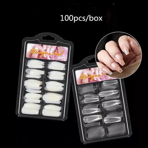 Jual Kuku Palsu BOX ISI BANYAK 100 PCS Polos Putih Bening Fake Nails