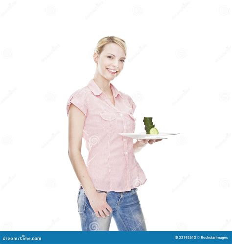 Healthy Young Blonde Woman With Sliced Cucumber Stock Image Image Of