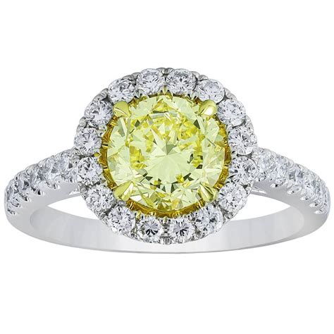 Gia Certified Intense Yellow Round Diamond Halo Engagement Ring For