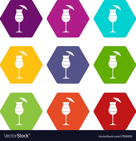 Layered Cocktail With Umbrella Icon Set Color Vector Image