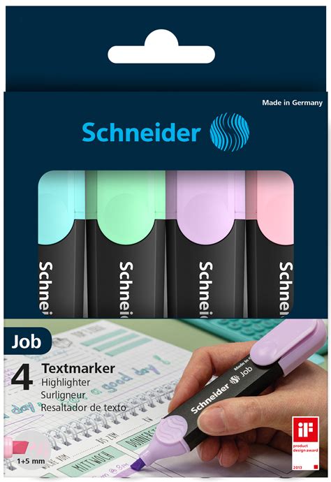 Schneider Job Pastel Pack De 4 Surligneurs Couleurs Assorties Pas