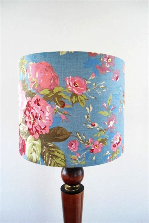 Turquoise Lampshade Blue Flower Lampshade Retro Drum Etsy