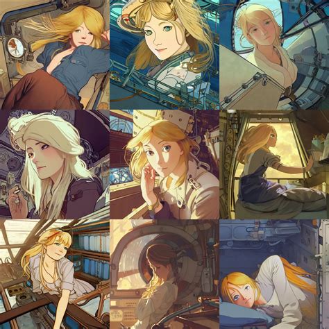 Blonde Female Airship Mechanic Waking Up In Her Stable Diffusion