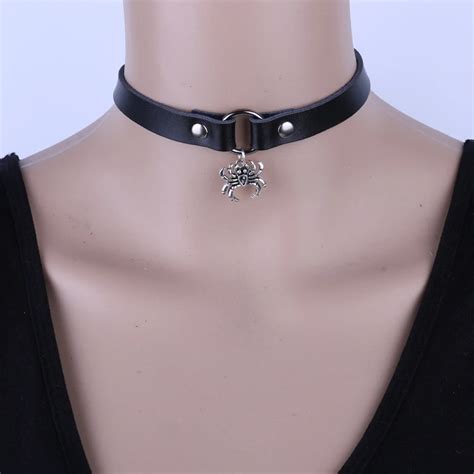 New Gothic Goth Dress Leather Collars Spider Pendant Statement Chocker