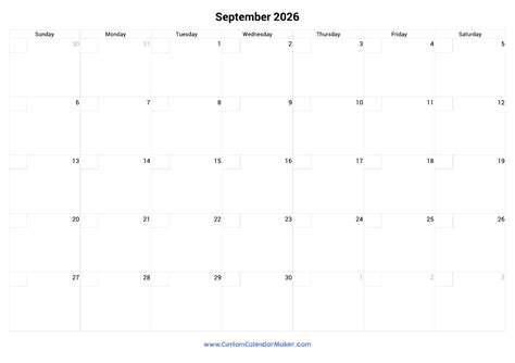 September 2026 Calendar With Checkboxes