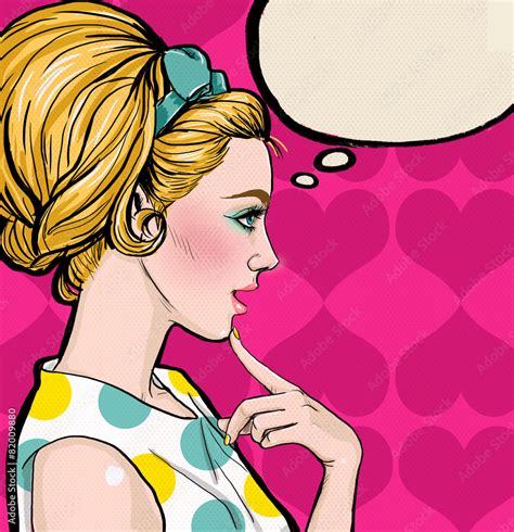 Pop Art Blond Girl In Profile With The Speech Bubble Stock