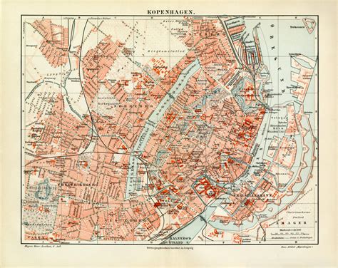 Kopenhagen Historischer Stadtplan Karte Lithographie Ca Archi