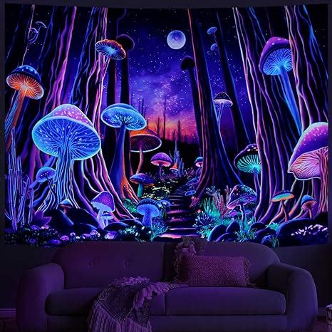 Amazon Blacklight Mushroom Tapestry Fantasy Neon Forest Tree