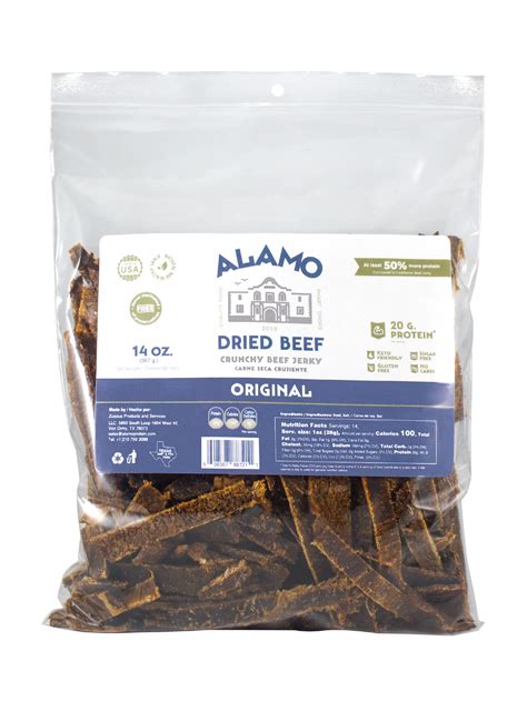 Snack Carne Secacrunchy Beef Jerky 14oz Original Alamo Sun Dried Beef