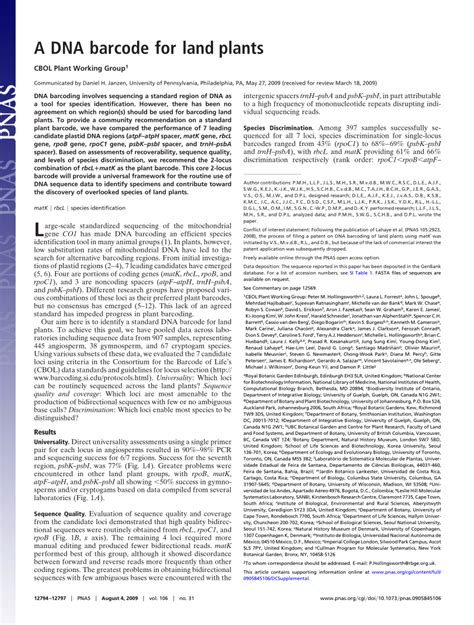 (PDF) A DNA barcode for land plants