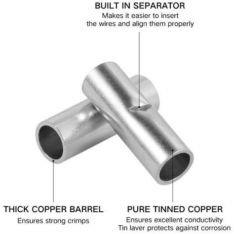 460Pcs Non Insulated Butt Connectors Kit Tinned Red Copper Uninsulated