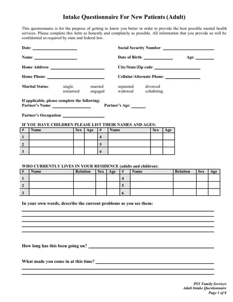 Intake Questionnaire For New Patients Adult Fill Out Sign Online