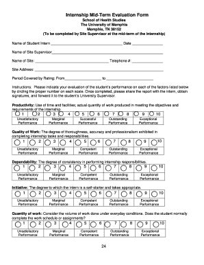 Fillable Online Internship MidTerm Evaluation Form The University Of