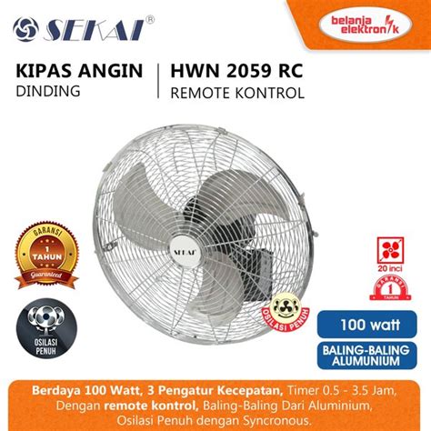 Jual Sekai Hwn Rc Wall Fan Kipas Angin Dinding Besi Remote Inch