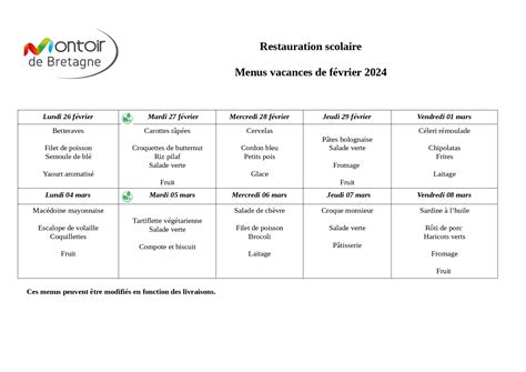 Menus Scolaires Mairie De Montoir De Bretagne