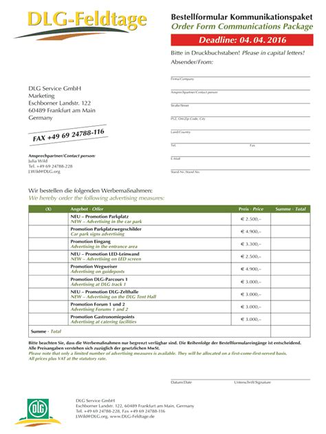 Fillable Online Bestellformular Kommunikationspaket Order Form Fax