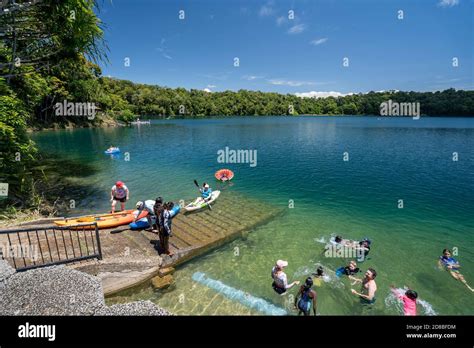 Swimmers at Lake Eacham, Atherton Tablelands, Crater Lakes National ...