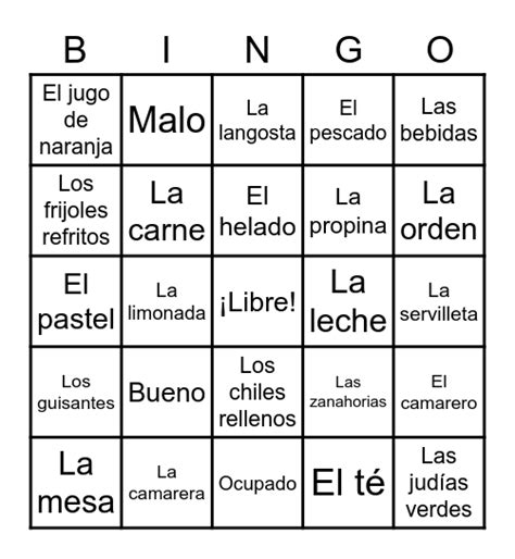 Cap Tulo Vocabulario Bingo Card