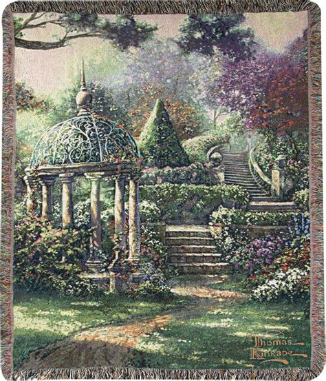 Green And Purple Gazebo Garden Jacquard Woven Thomas Kinkade Fringed